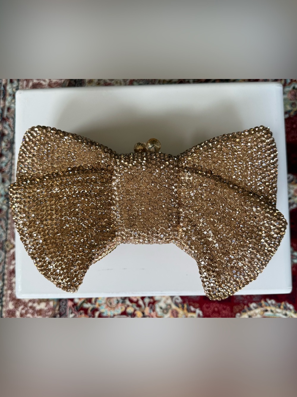 Gold Crystal Bow Clutch Evening Bag